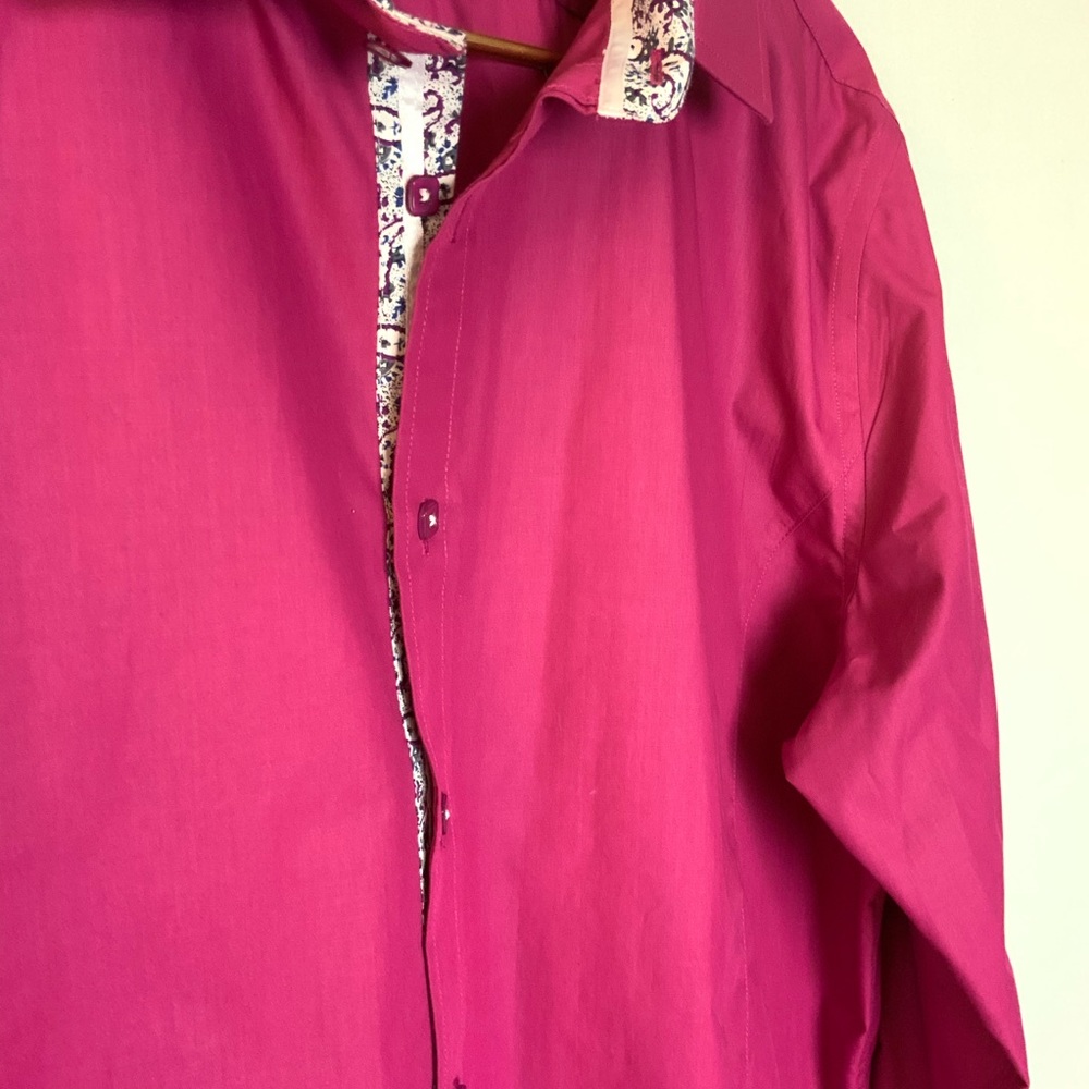Rosso Milano Fuchsia Magenta Pink Button Down Shirt Paisley Floral Trim XL - Picture 4 of 7